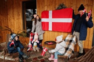 Family with Denmark flags
