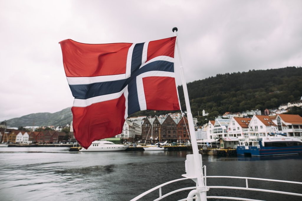 Norway flag waving on a boat