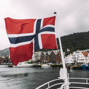 Norway flag waving on a boat
