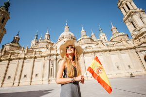 Woman traveling in Zaragoza city, Spain